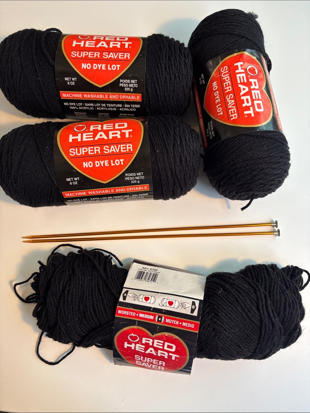 Red Heart Super Saver Black Worsted Yarn - 4 Skeins